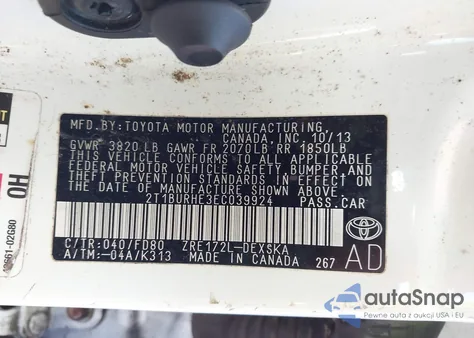 2014 Toyota Corolla S Plus from USA, damaged, VIN 2T1BURHE3EC039924